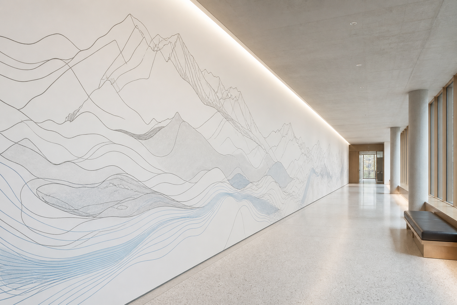Longue fresque linéaire dans un corridor